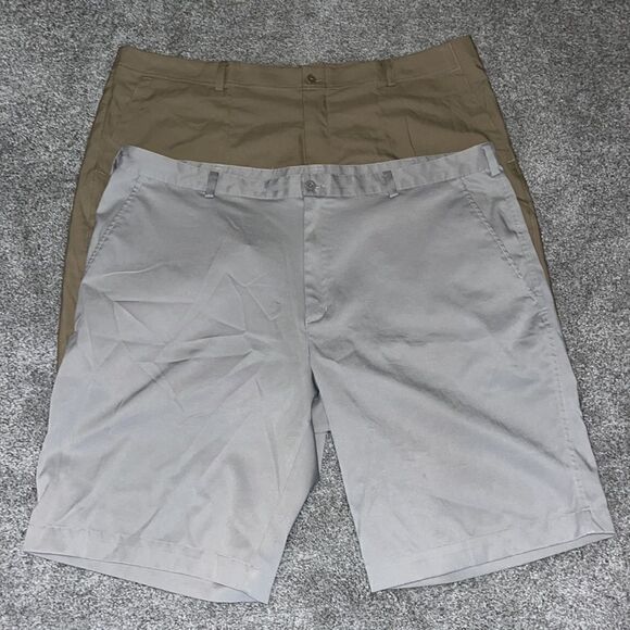 2(two) 10” Nike Tan beige Flat Front Golf shorts 42 waist Standard Fit Mens Pair - Picture 1 of 9